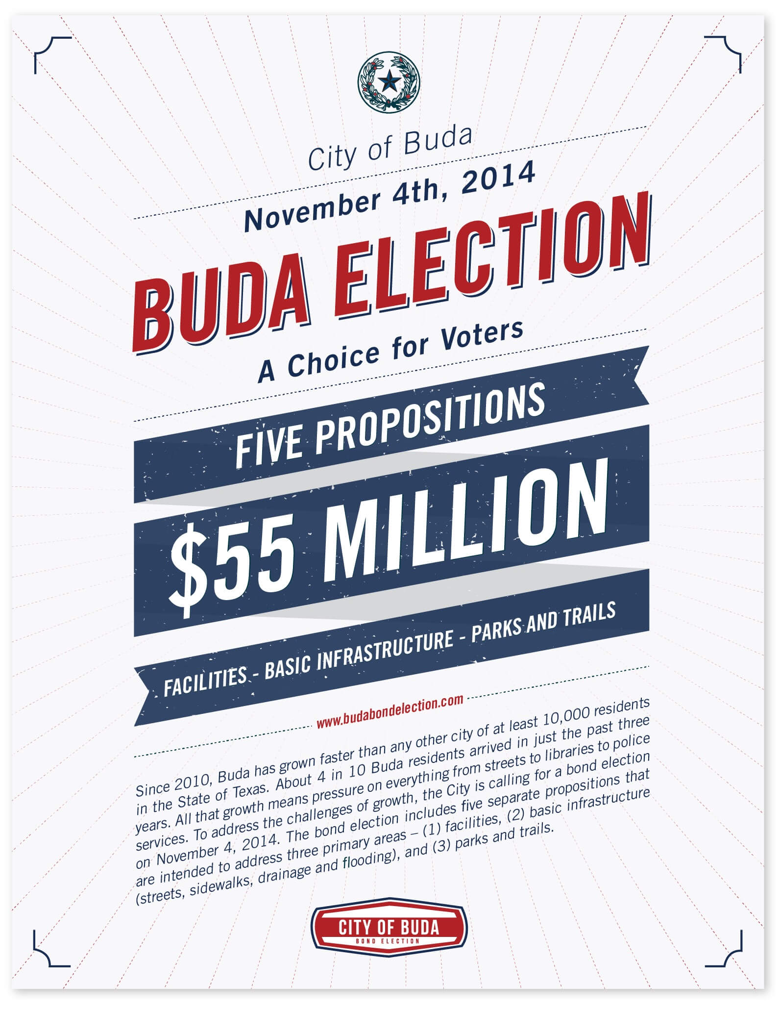 City of Buda Bond Election marketing flyer