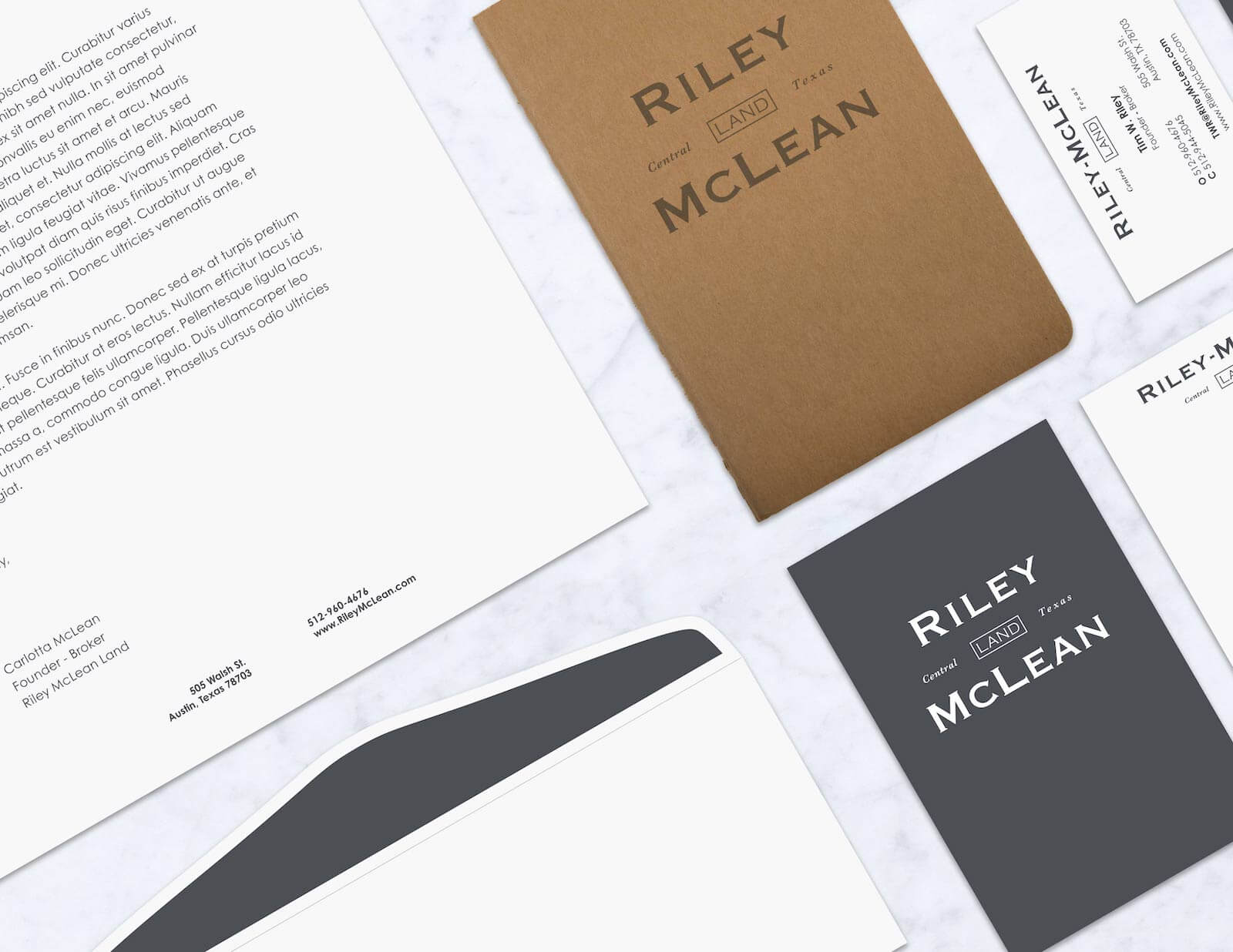 Riley McLean Land business cards and stationary