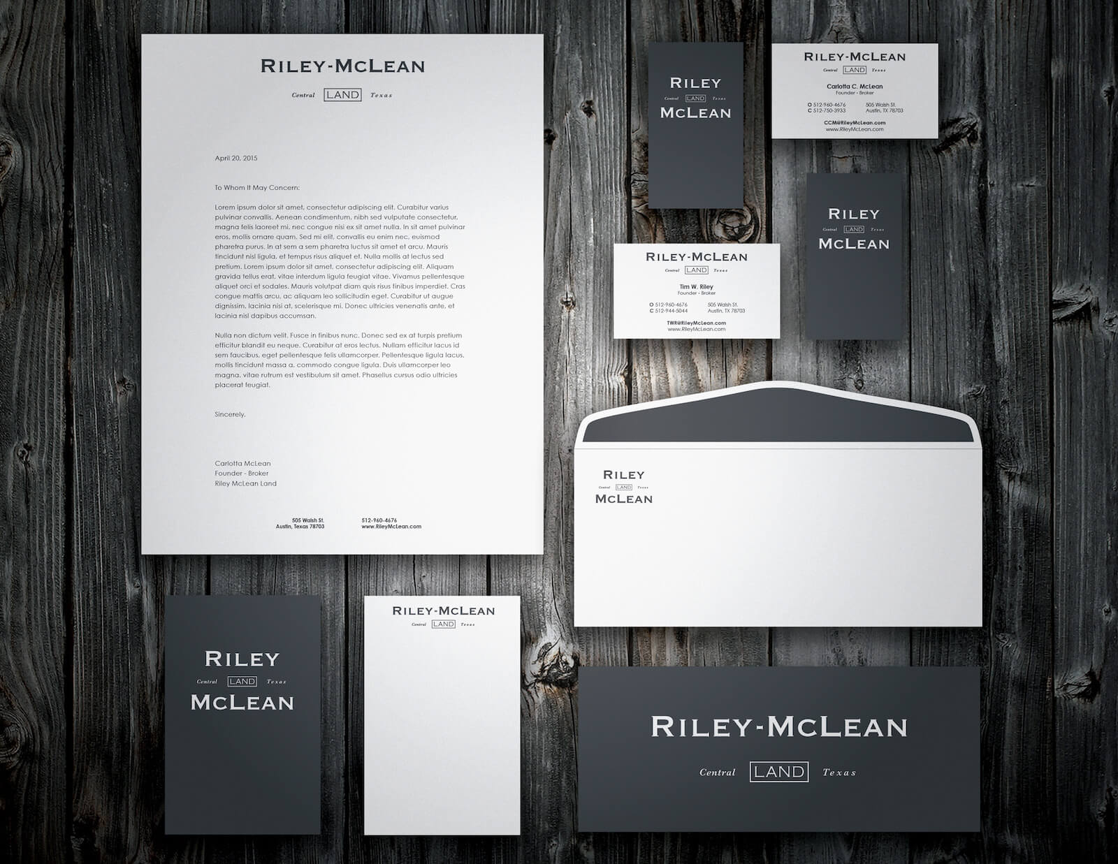 Riley McLean Land business cards and stationary