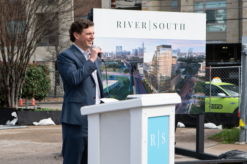 David Blackbird with Stream Realty speaking at River South event